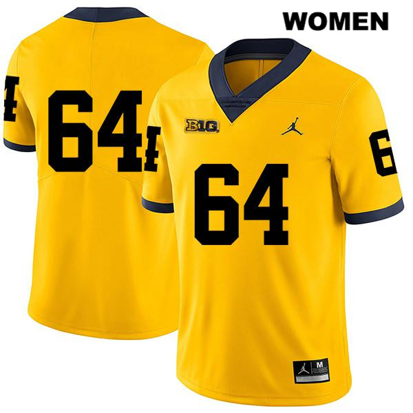 Women's NCAA Michigan Wolverines Mahdi Hazime #64 No Name Yellow Jordan Brand Authentic Stitched Legend Football College Jersey UJ25U80RN